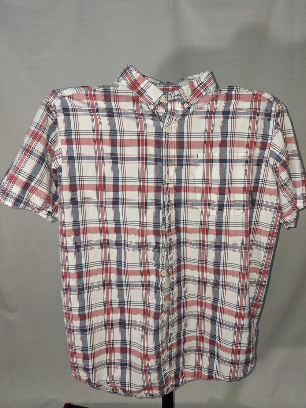 Columbia Short-Sleeve Plaid Button-Down Shirt - White, Red & Blue